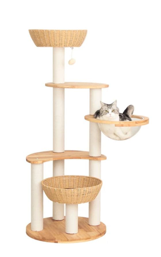 【未使用に近い】天然木 キャットタワー 宇宙船ボウル オプション有