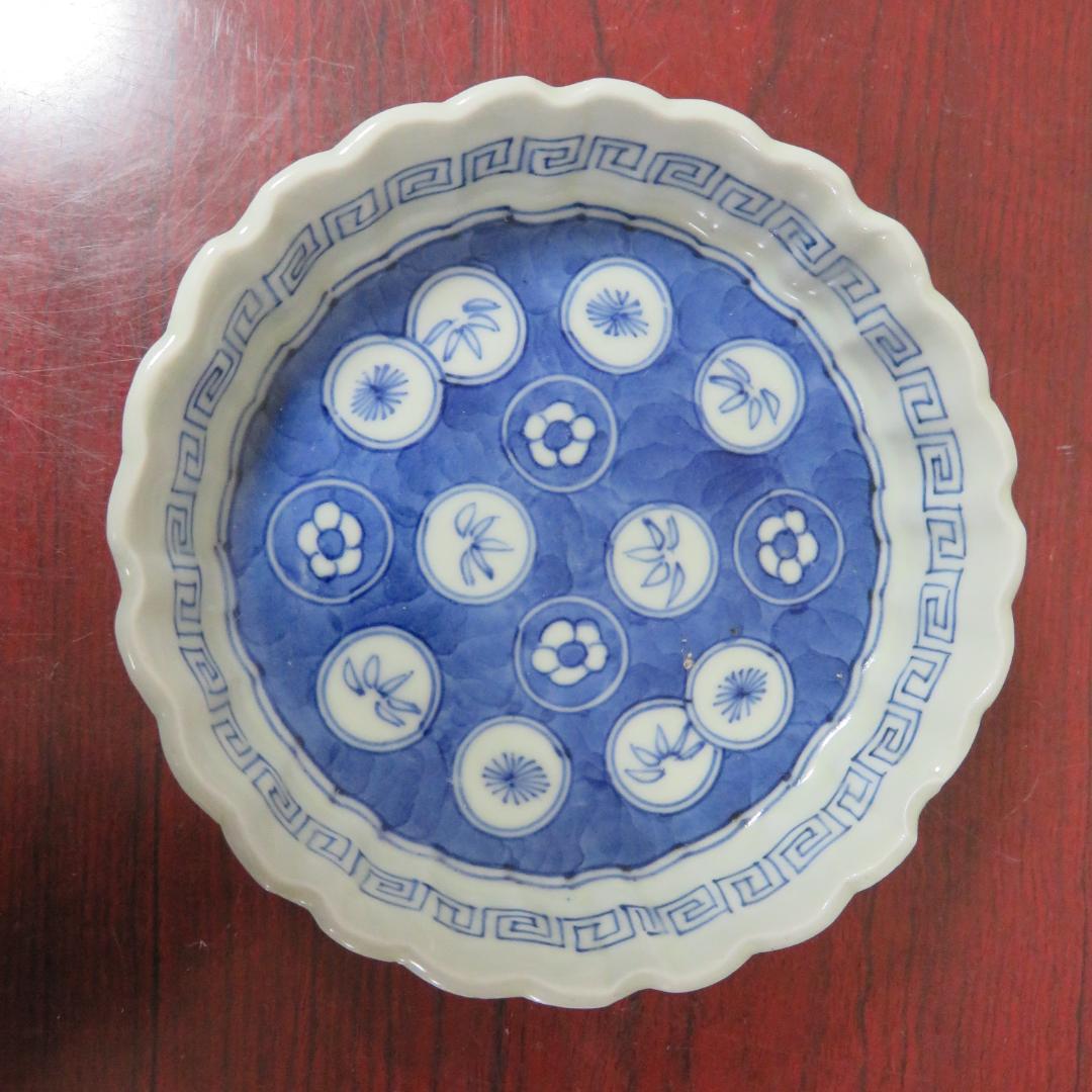 小皿 松竹梅 染付 丸窓 3枚 明治 大正