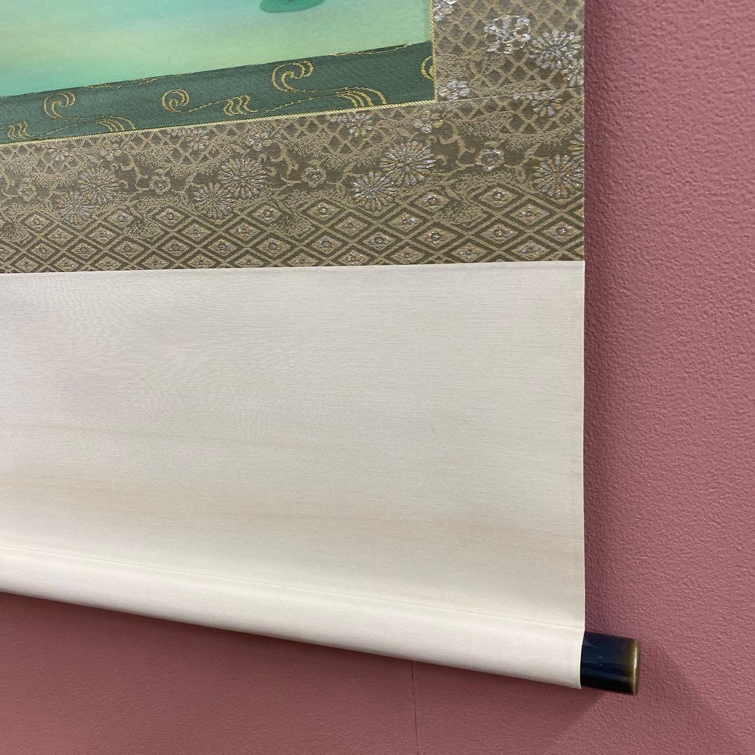 美品 掛け軸 藤田遥穂作 聖蓮華図 共箱 太巻き付 二重箱