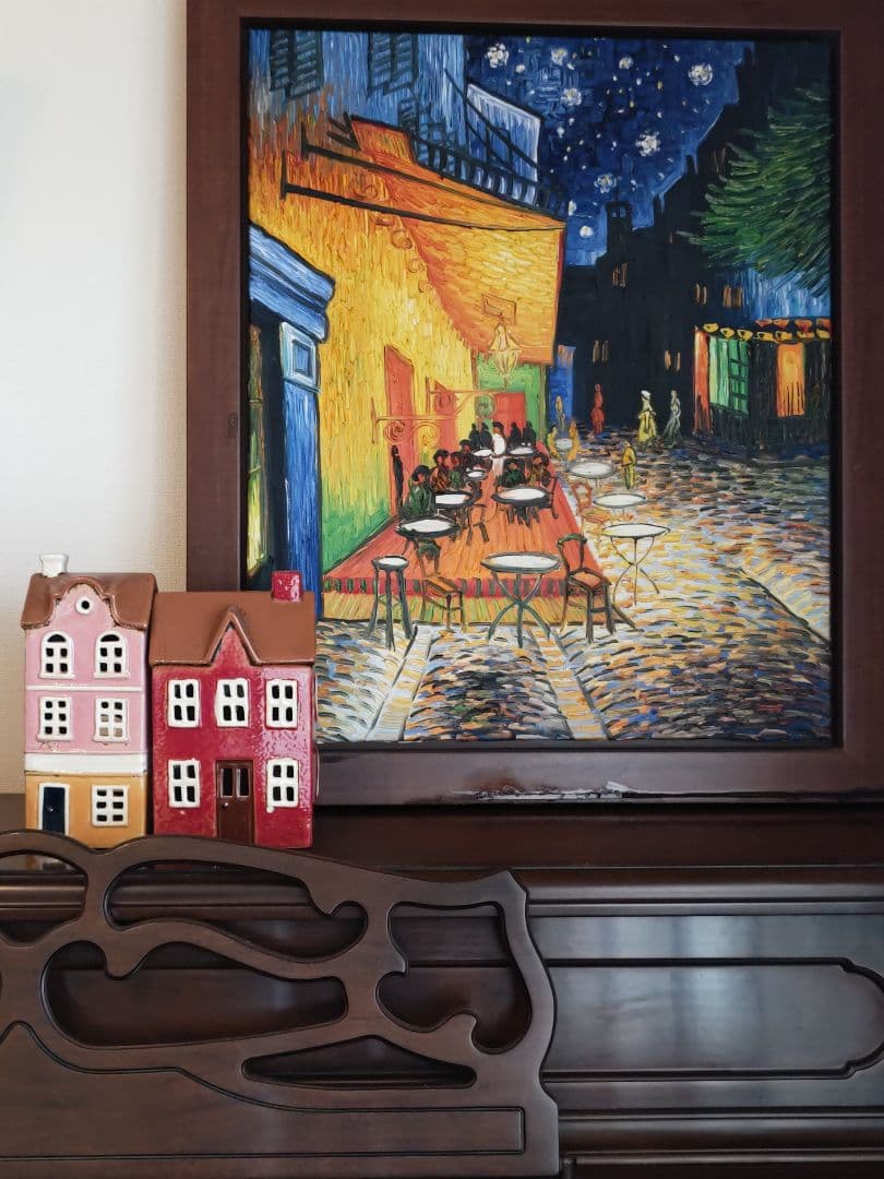 小*野様 印象派 カフェ風景画　ゴッホ　夜のカフェテラス　レプリカ 70cm ×