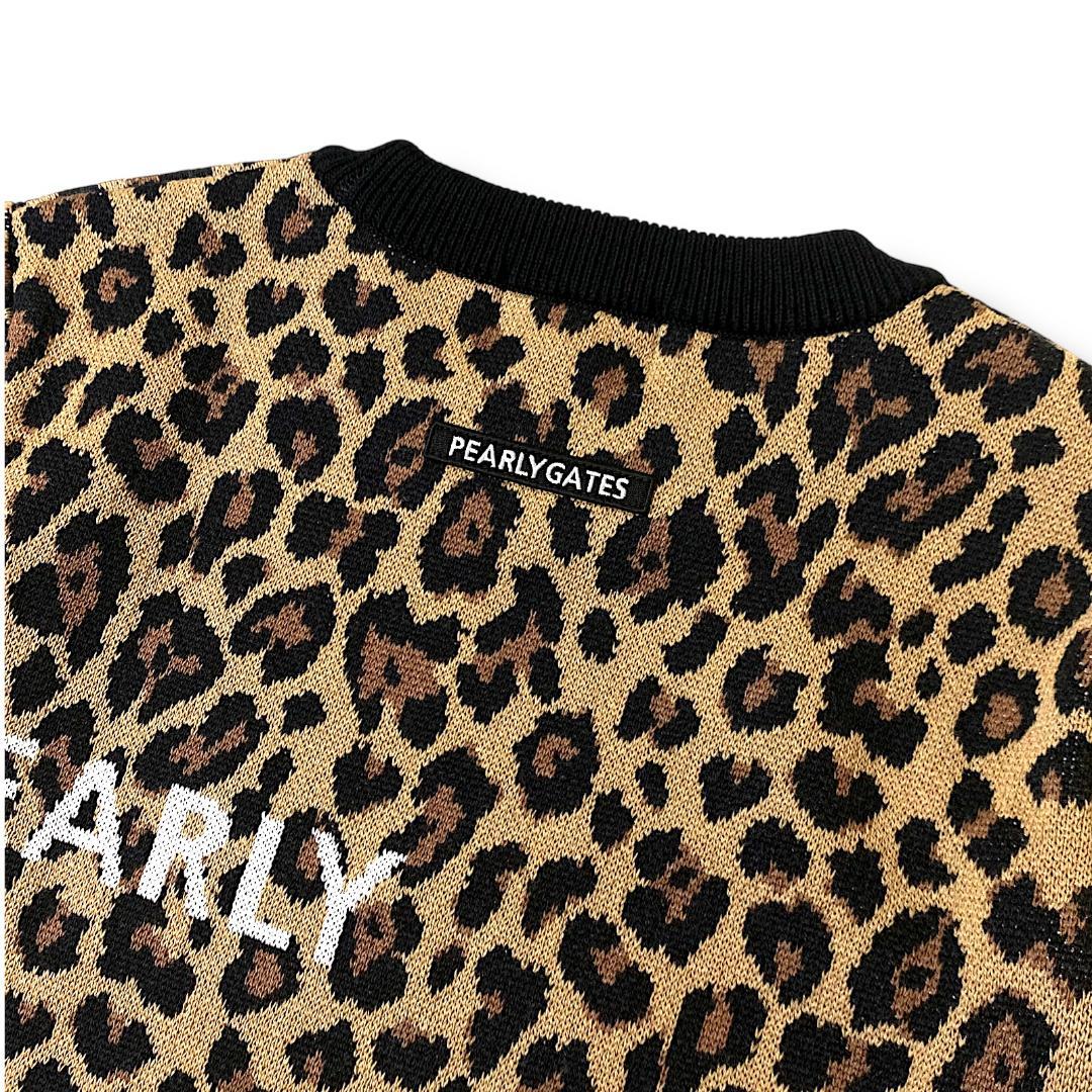 0 新品 パーリーゲイツ ビッグロゴ レオパード ウール混 ニット 日本製