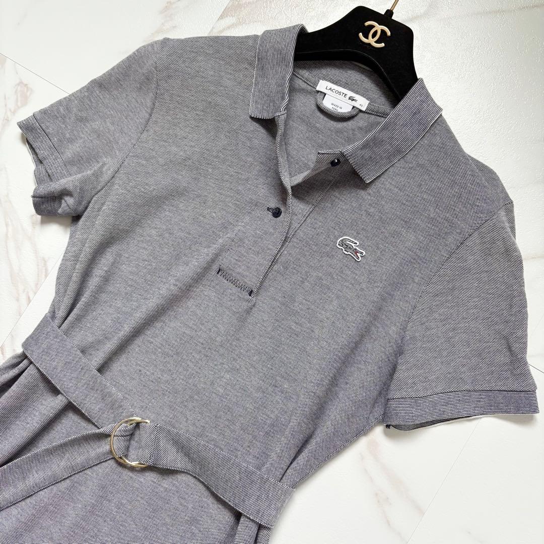 美品♡LACOSTE ラコステ 鹿の子 ポロシャツワンピース ベルト付 40