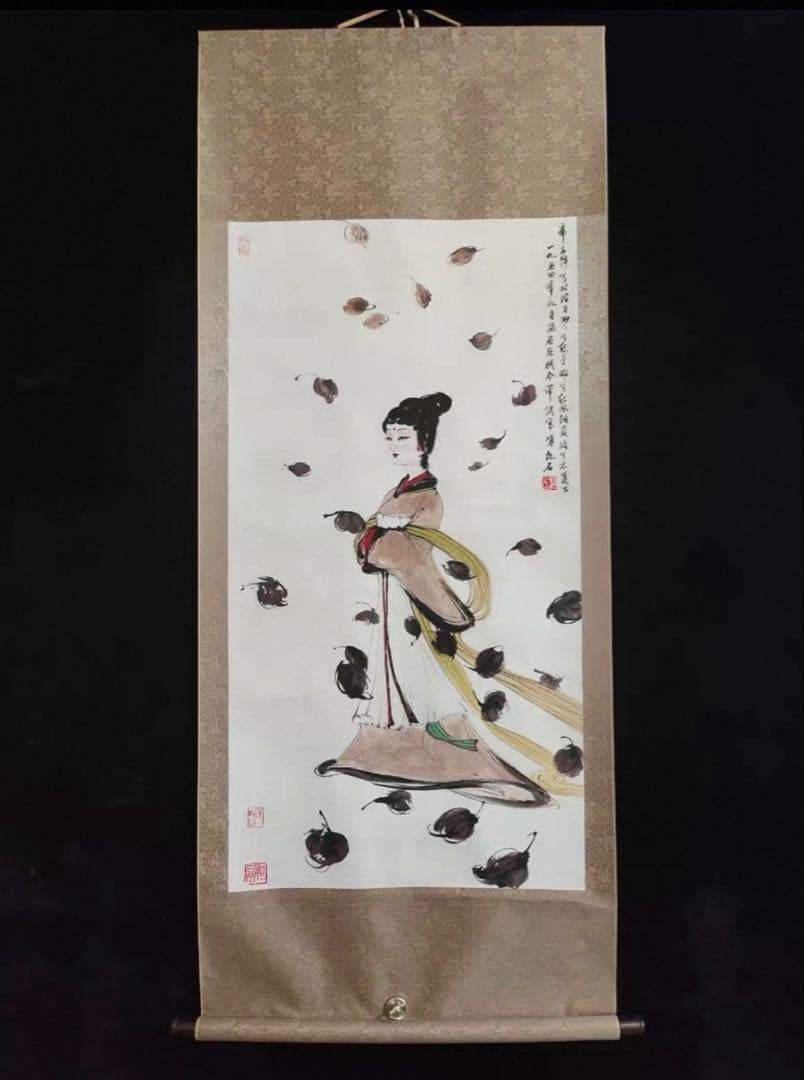 【掛軸 傅抱石風】美人図 中堂掛軸 逸品 168×70 装飾 アート インテリア