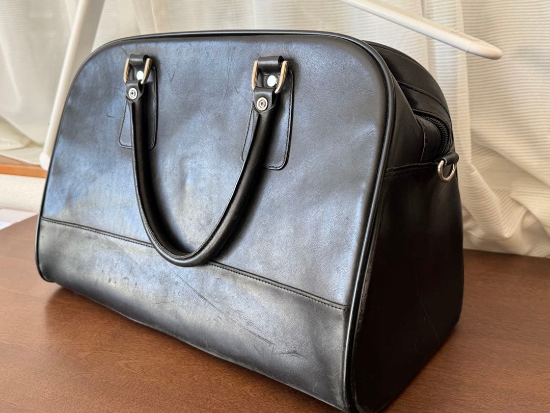 フレッドペリー FRED PERRY ブラックレザーボストンバッグ 本革