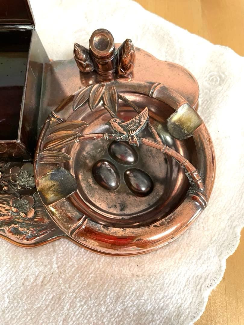 彫金細工、銅板細工、工芸品、タバコ入れと灰皿、昭和レトロ、アンティーク、骨董品