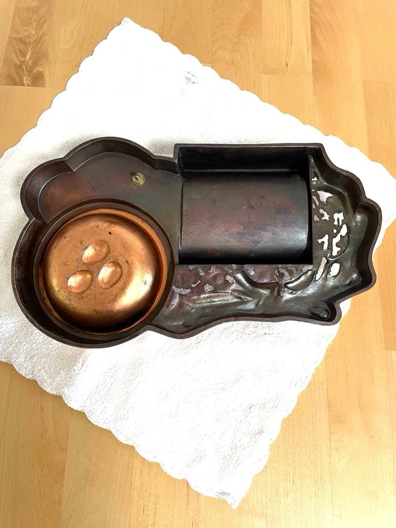 彫金細工、銅板細工、工芸品、タバコ入れと灰皿、昭和レトロ、アンティーク、骨董品