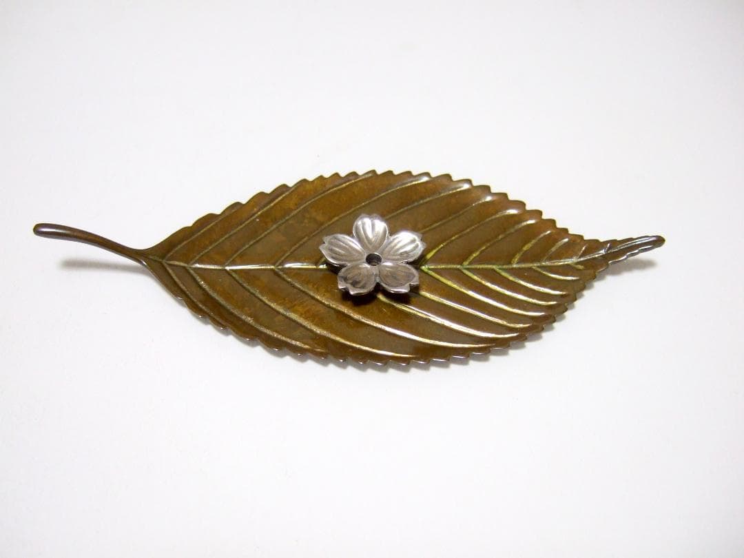 清課堂 銀製 黄銅製 桜 香立 香插 共箱 未使用 / 香道具