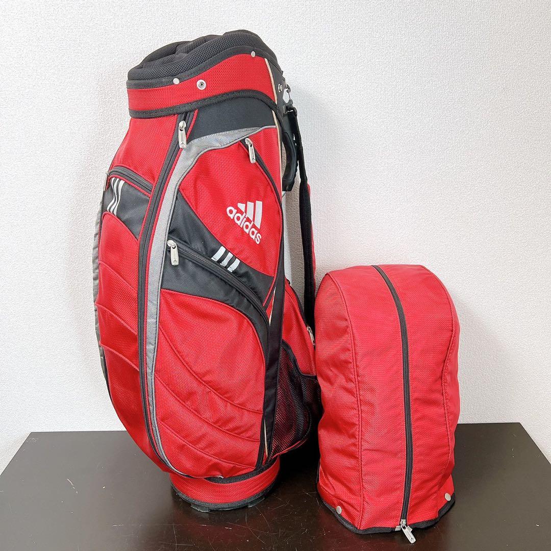 アディダス ゴルフ キャディバッグ 9型 6分割 レッド ブラック フードカバー