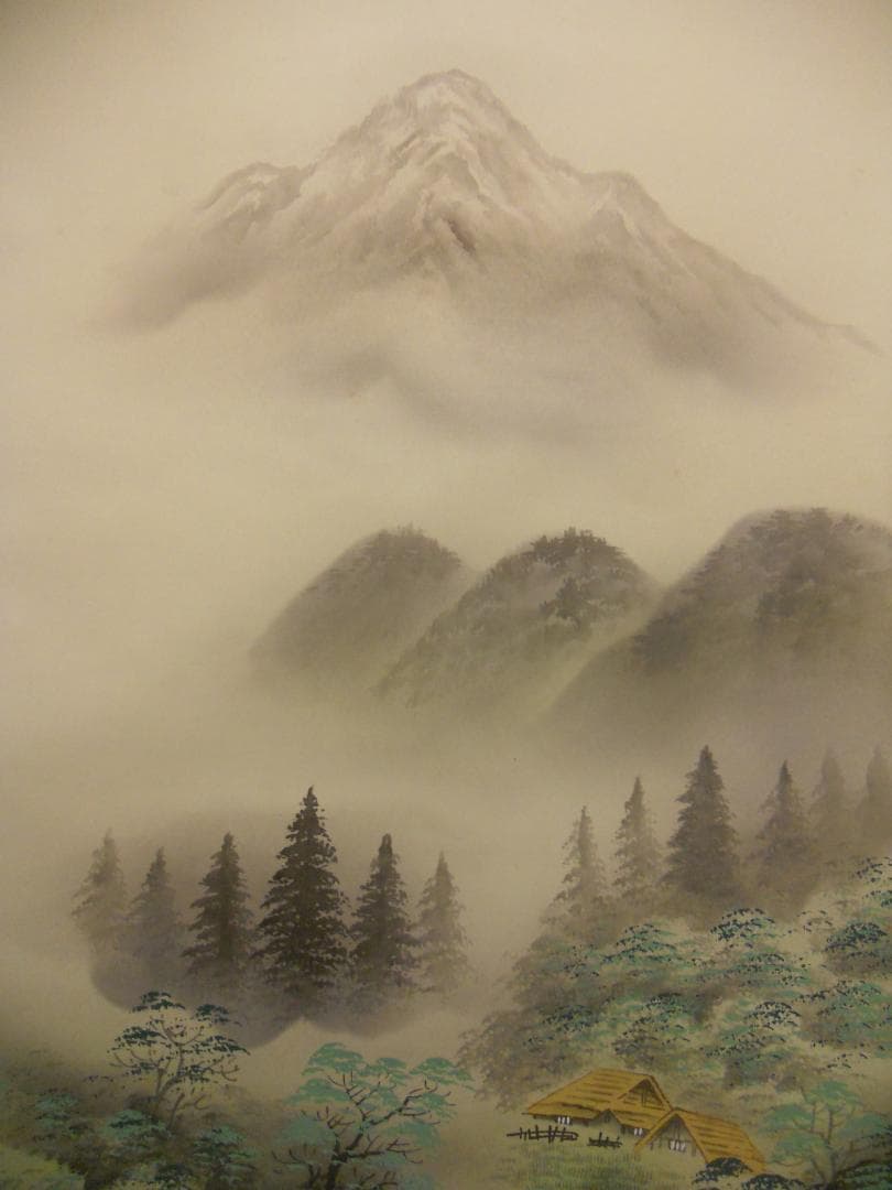 掛け軸 村井紫雲 彩色山水 絹本 希少 軸装 茶道具 掛軸 美品 です。