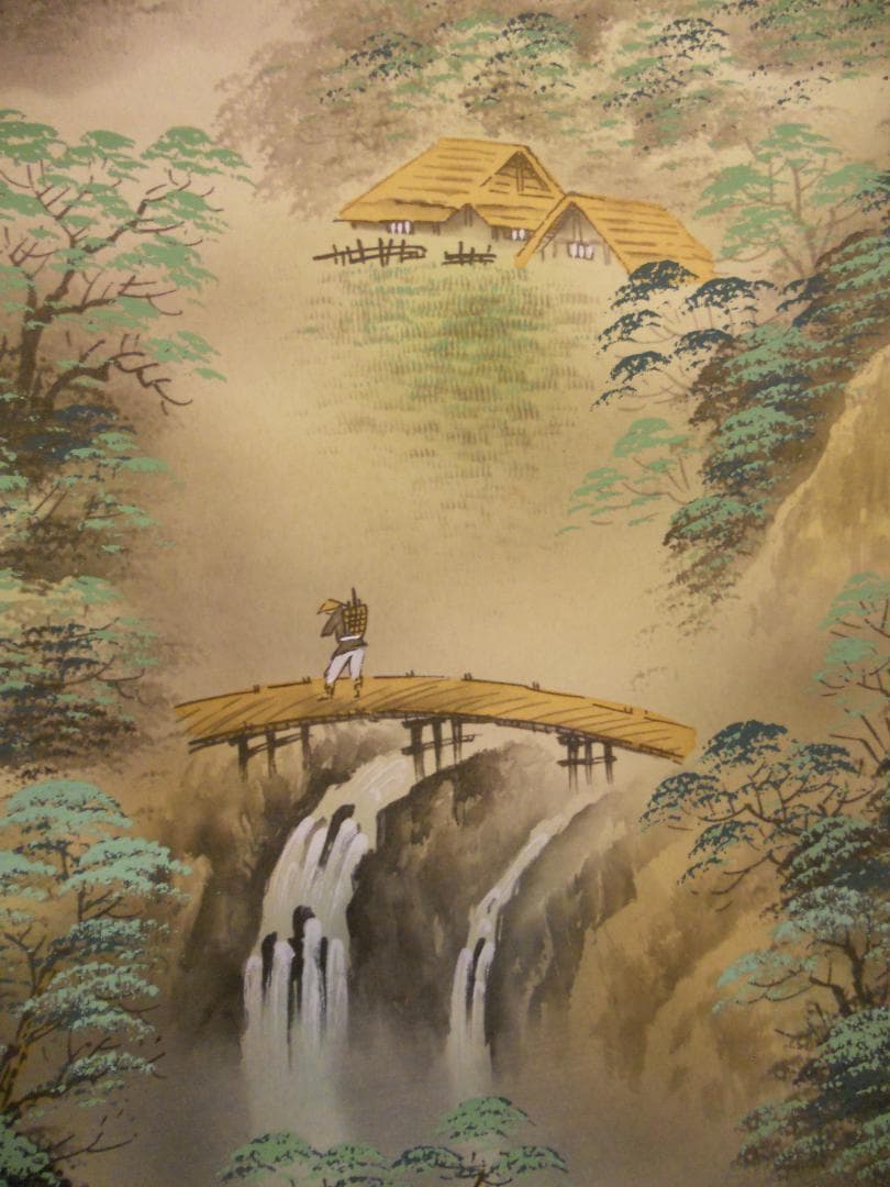 掛け軸 村井紫雲 彩色山水 絹本 希少 軸装 茶道具 掛軸 美品 です。