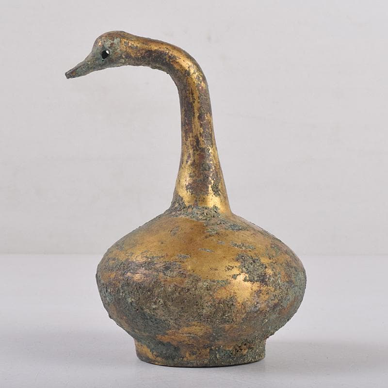 したん　中国　古銅鍍金　鶴形水滴　時代箱付　F　R8857