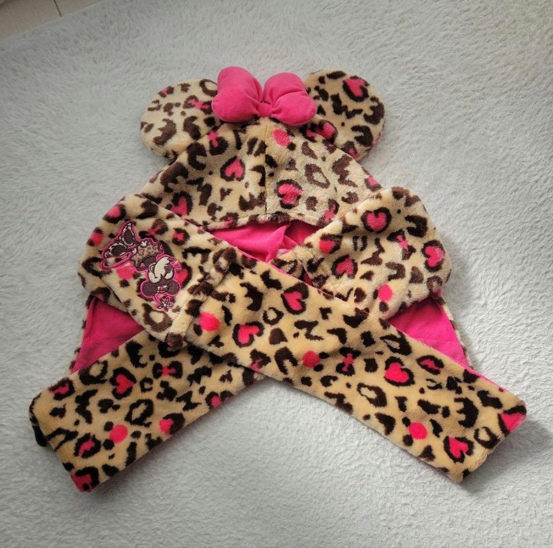 ディズニー　ヒョウ柄ピンク　マフラーキャップ