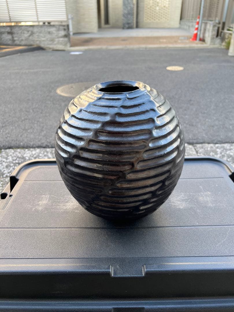 花器 花瓶 花入 壺 陶器 モダン アート 丸 円 昭和レトロ アノニマス