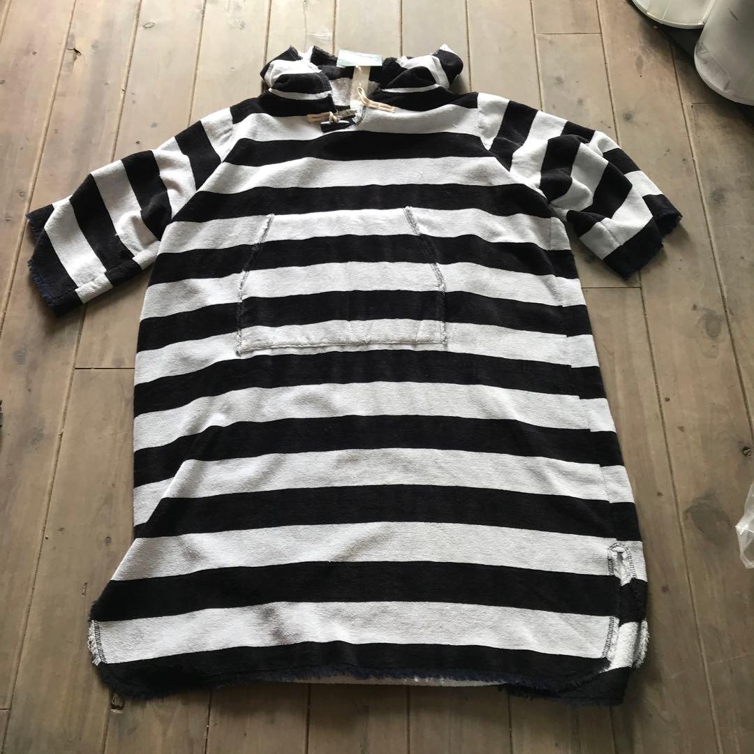 フード付きストライプ　着替え用ポンチョ