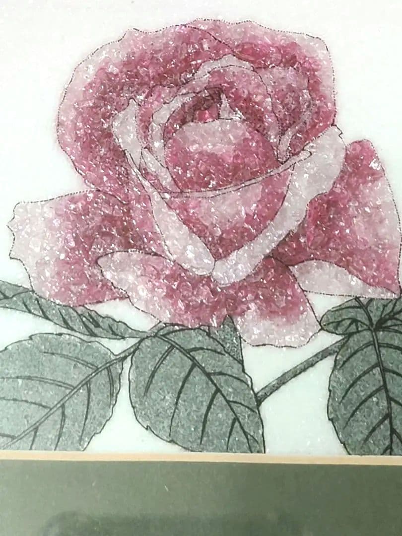 半貴石アート　薔薇　額　アンティークアート　ルビー　サファイア　アメジスト