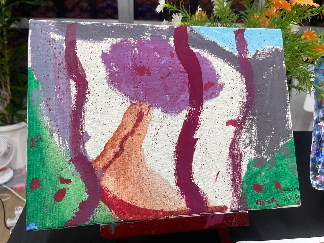 アクリル画 風景画 紫の木