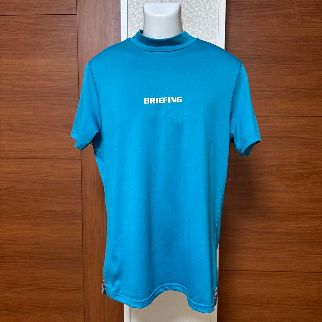 BRIEFING モックネック 半袖Tシャツ ブルー　L