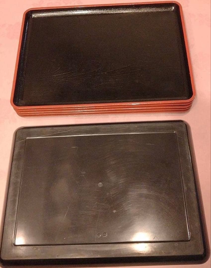 耐熱ケヤキ会席盆黒天朱 SL 漆器 膳 6枚セット