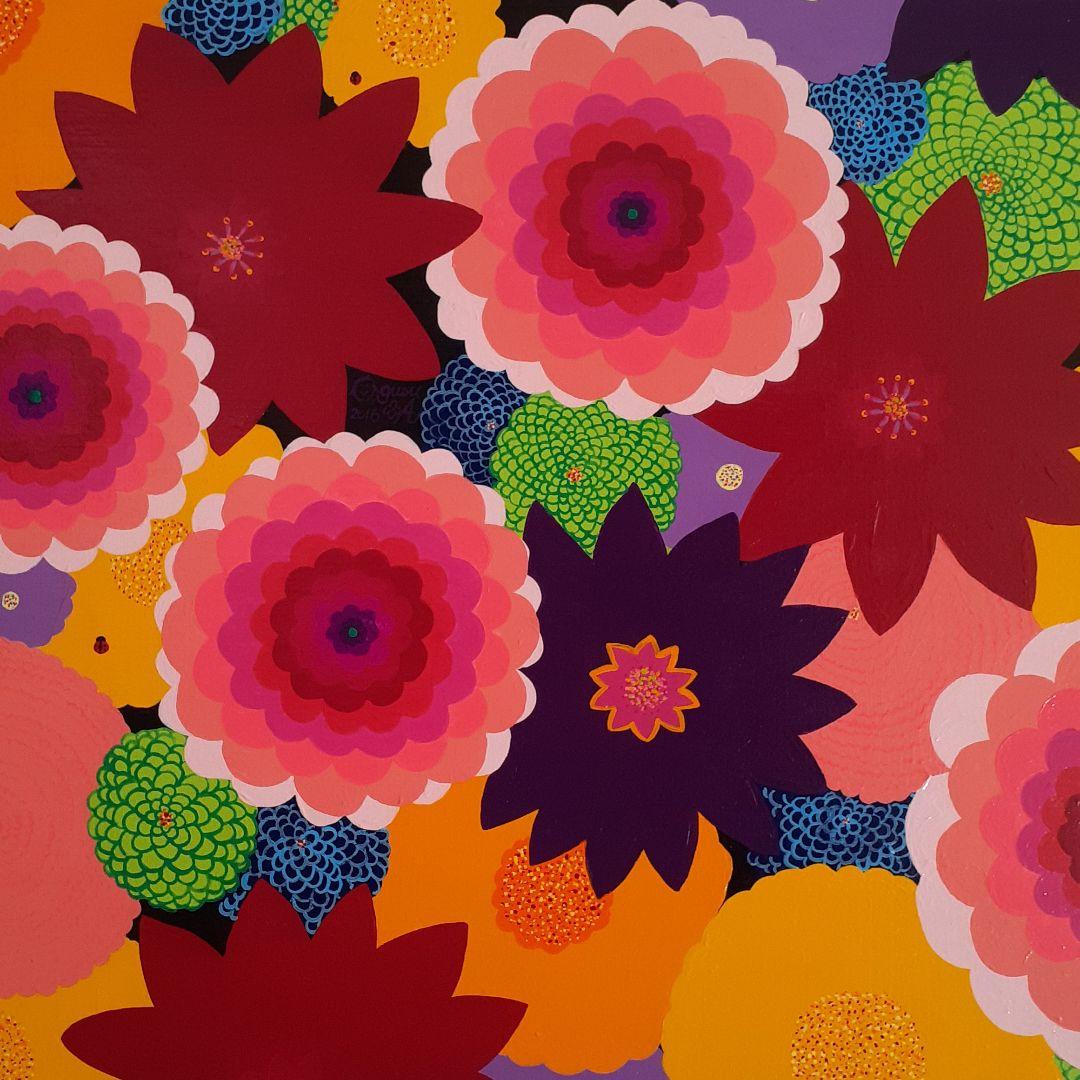 ミックスフラワー　F12号　アクリルガッシュ　画家　小楠アキコ作品　額付き