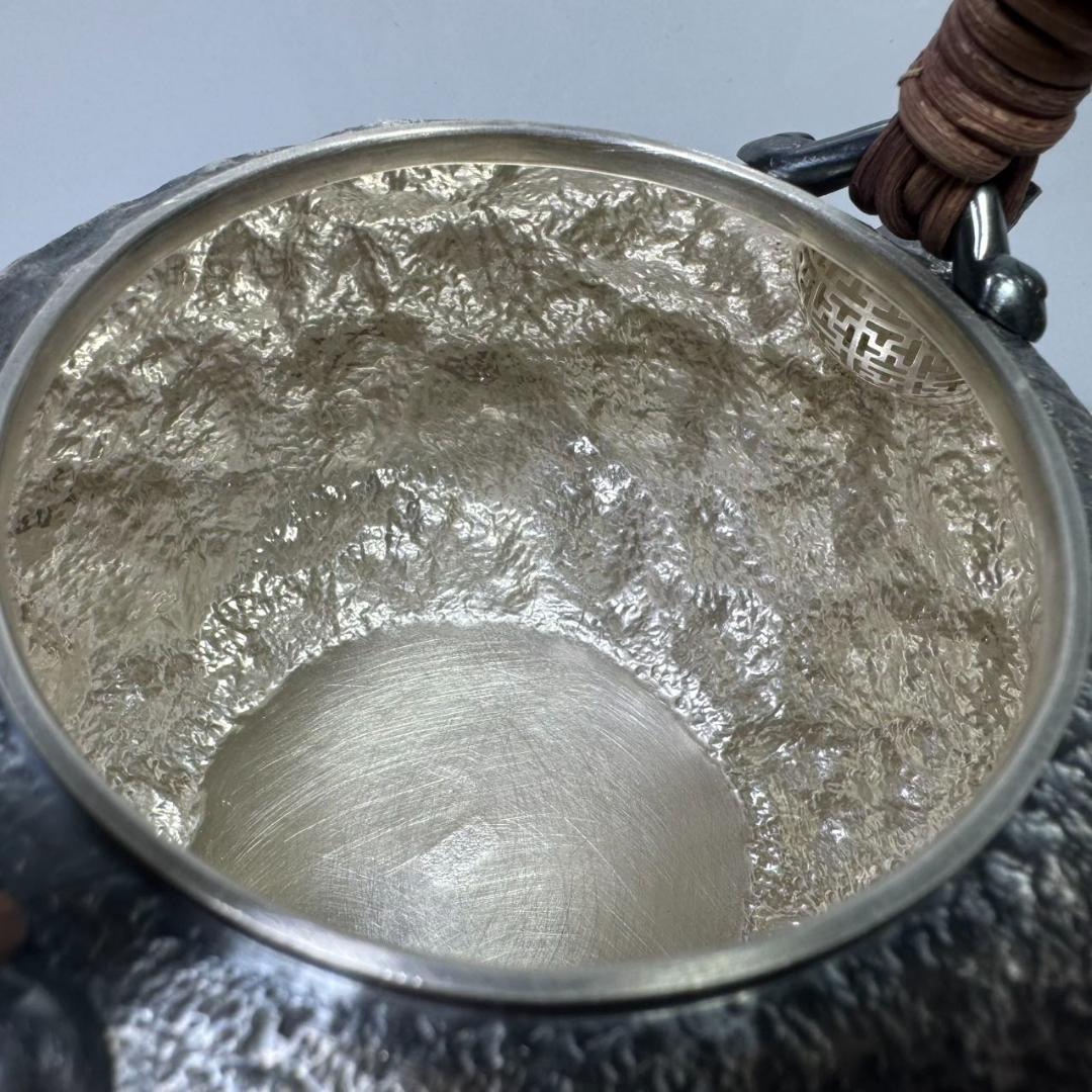 純銀製 一晃斎造 藏拙 貴石摘 藤手 湯沸 古美術品 銀瓶 純銀保証