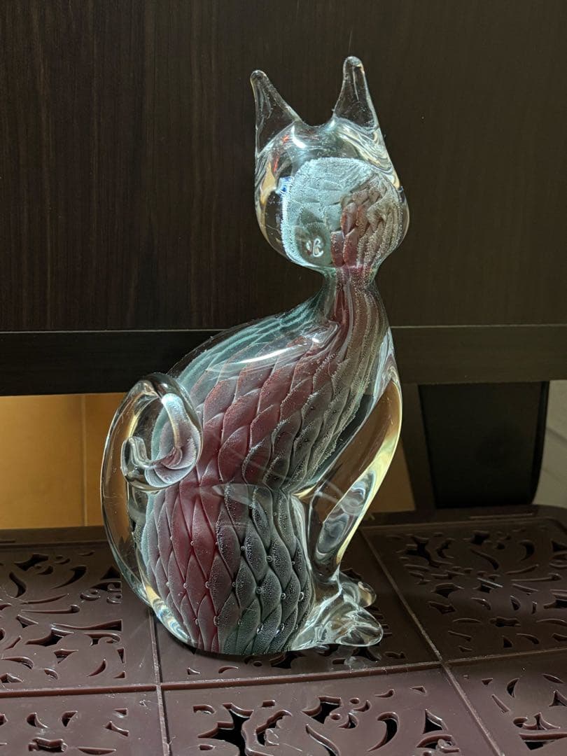 猫　ガラス　インテリア　工芸品
