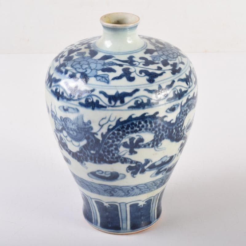 中国　青花　花卉雲龍鳳凰文　梅瓶　V　6953