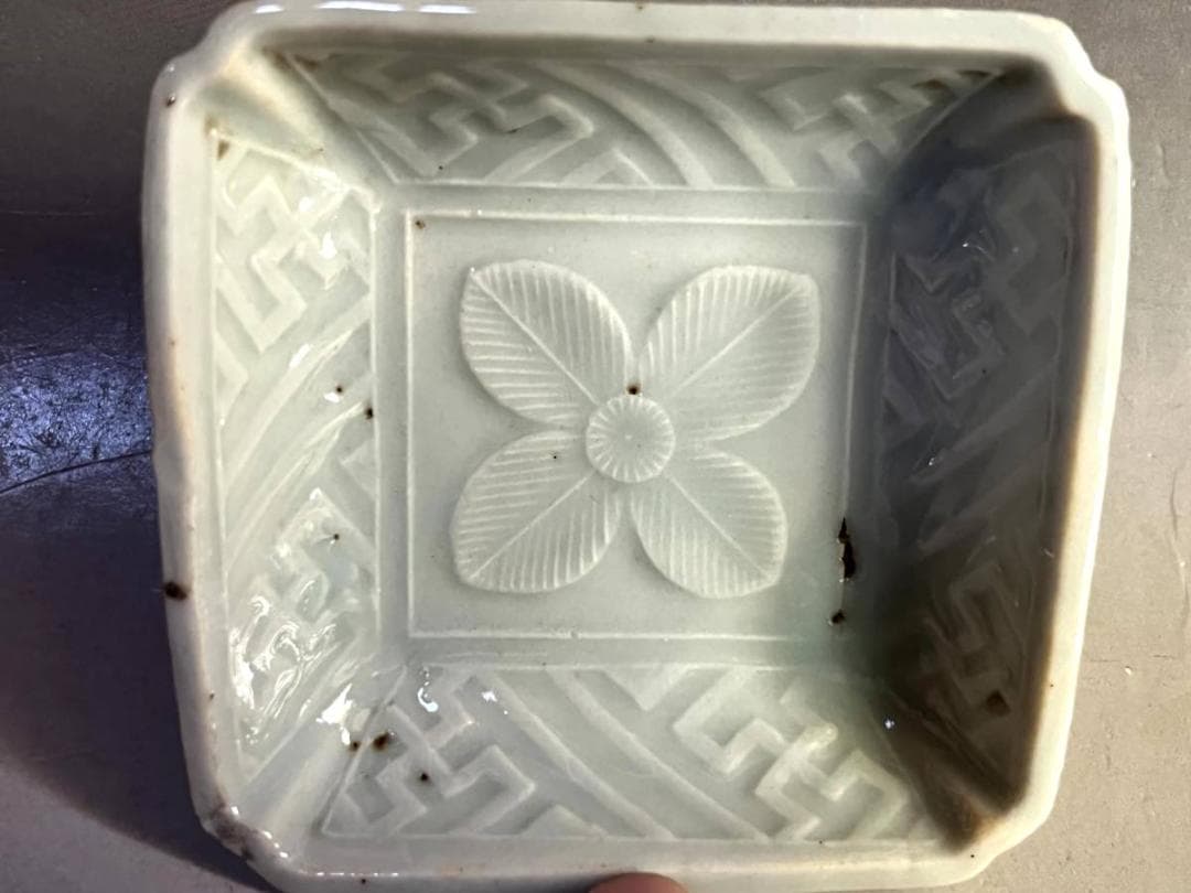 小皿■花紋四角白磁3枚 江戸期 角皿 古美術 時代物 骨董品■