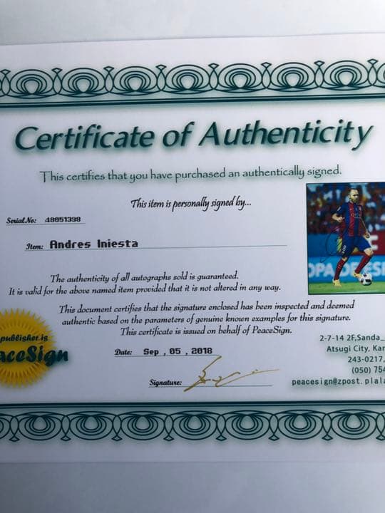 アンドレス・イニエスタ　直筆サイン