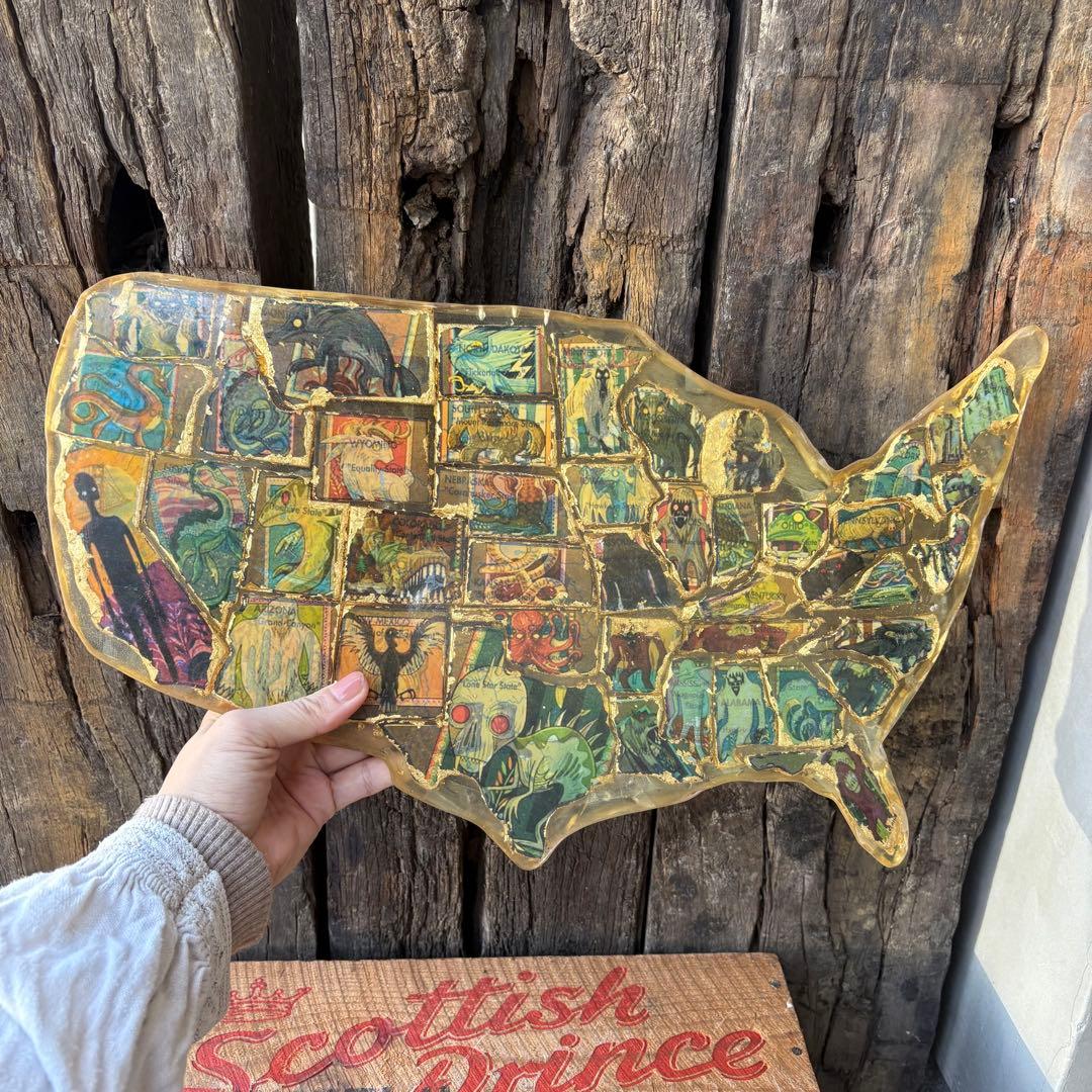 【1950s60s USA vintage】アメリカ 地図 州 アート オブジェ