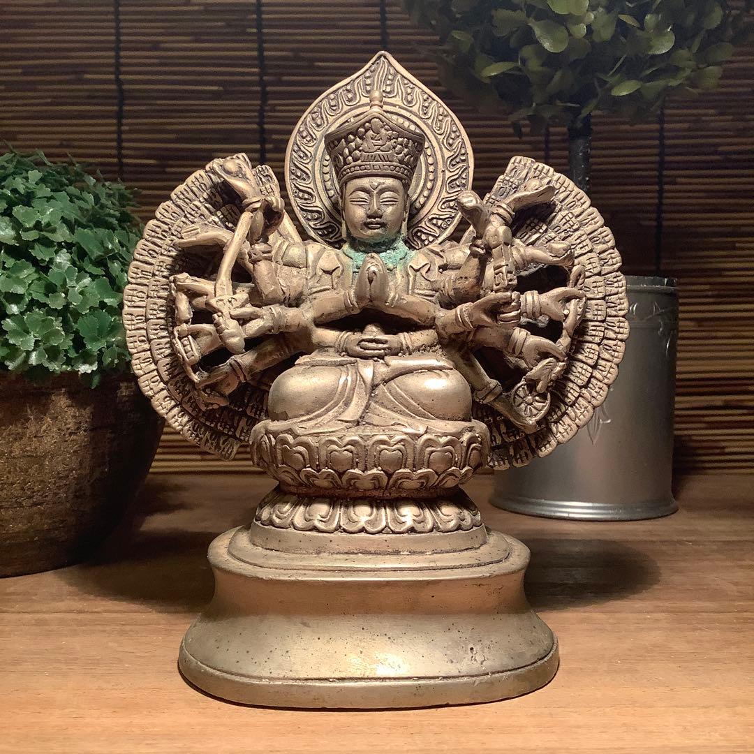 中国・明代「千手観自在菩薩」唐物・六観音一尊・心密言念誦儀軌経・千の御利益・白銅