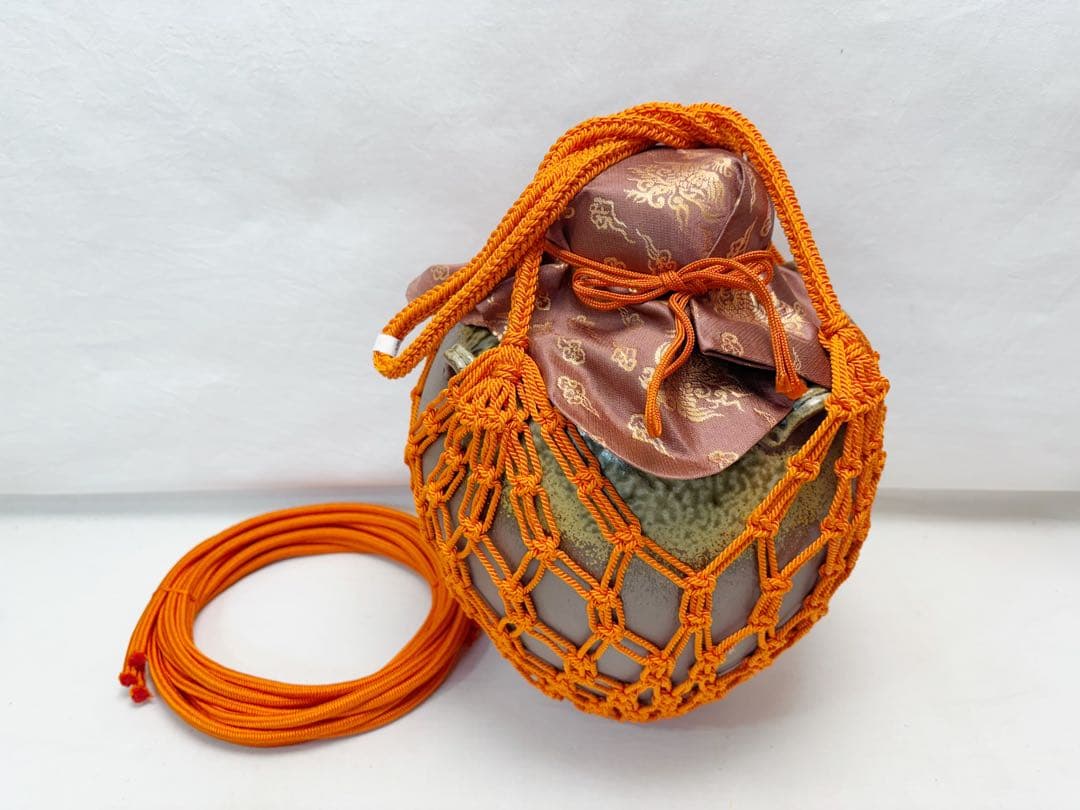 未使用 茶道具 杉原祥公作 丹波焼 飾壺 正絹 飾網紐付 四つ耳壷 陶印 共箱