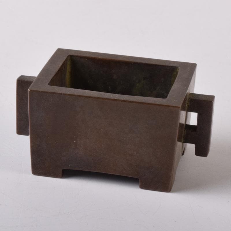 中国　大明宣徳年製　古銅　四方双耳香炉　馬槽爐　V　7285E