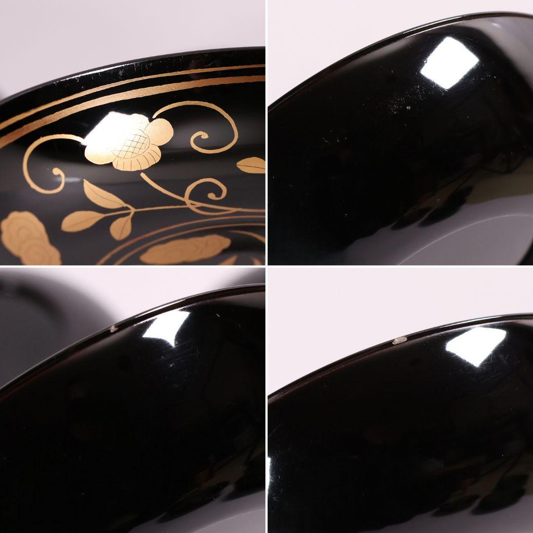 【MA723】木製漆器 長寛写 金蒔絵 黒塗木皿 二十客 吉祥鶴 菓子皿 小皿