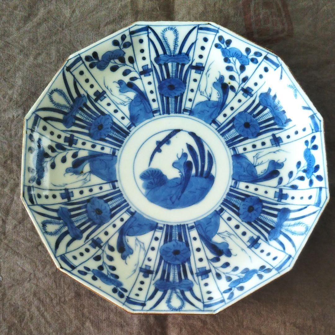 染付☆芙蓉手皿☆12角形☆骨董品