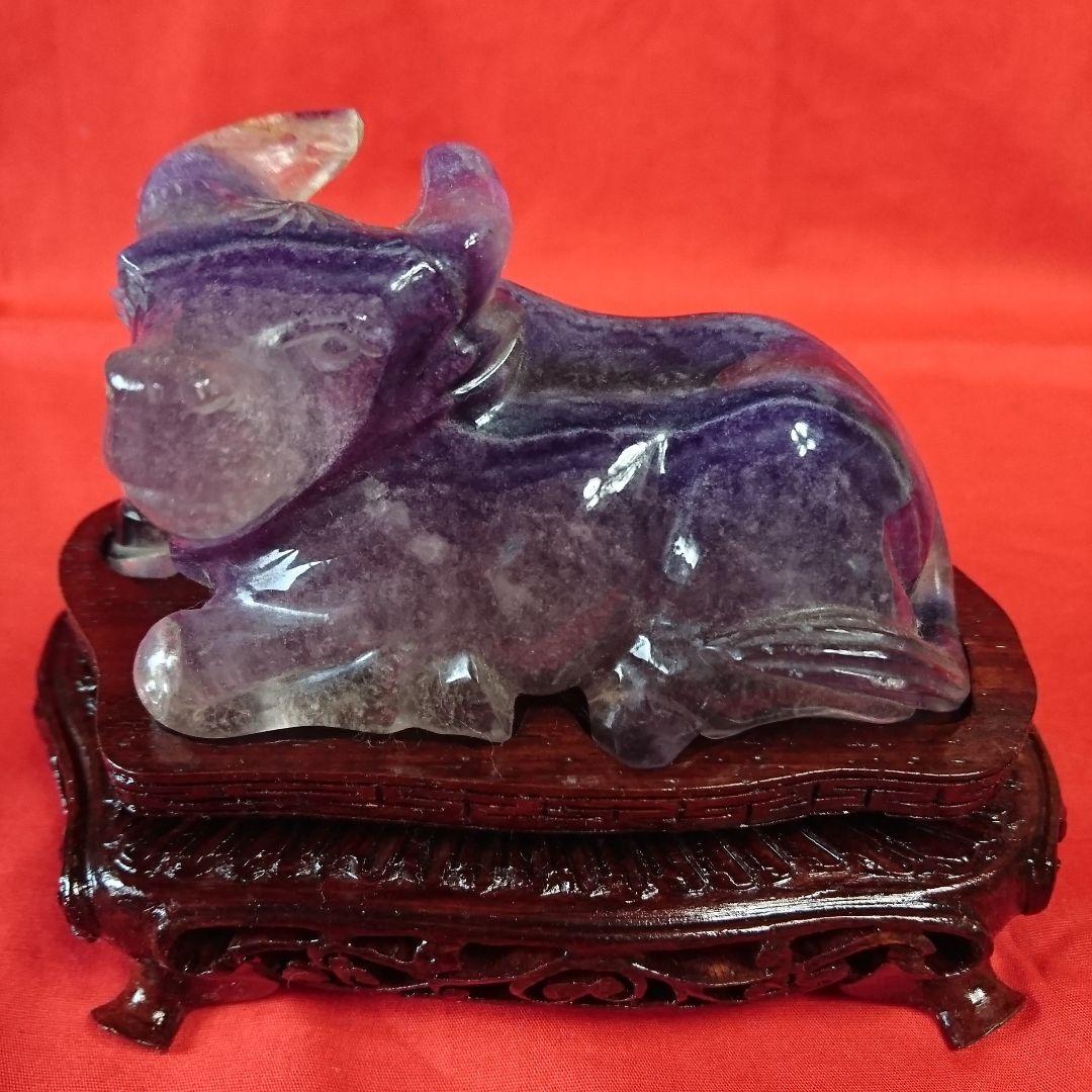 紫水晶/丑(牛)/2体左右一対/骨董/工芸品/水晶細工