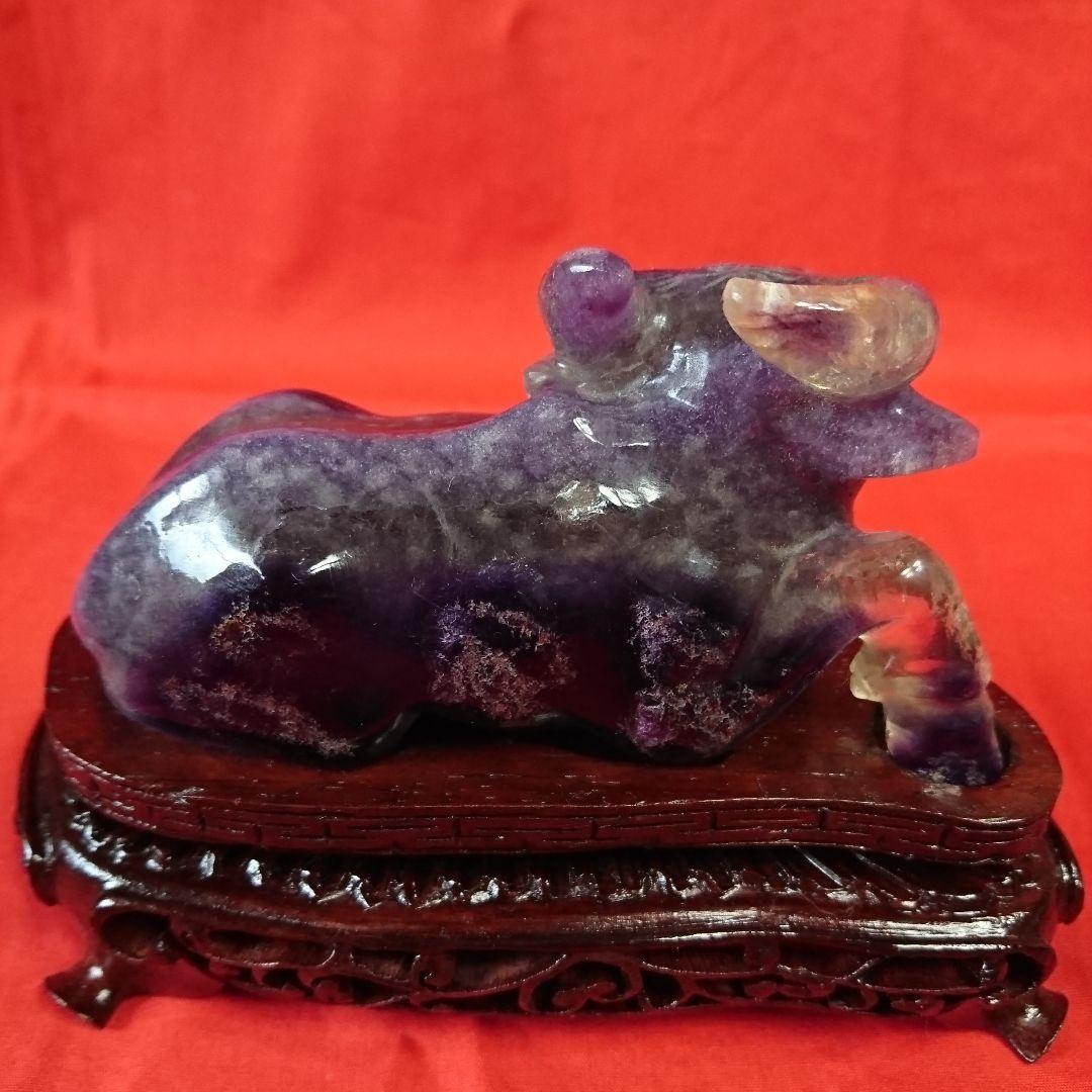 紫水晶/丑(牛)/2体左右一対/骨董/工芸品/水晶細工