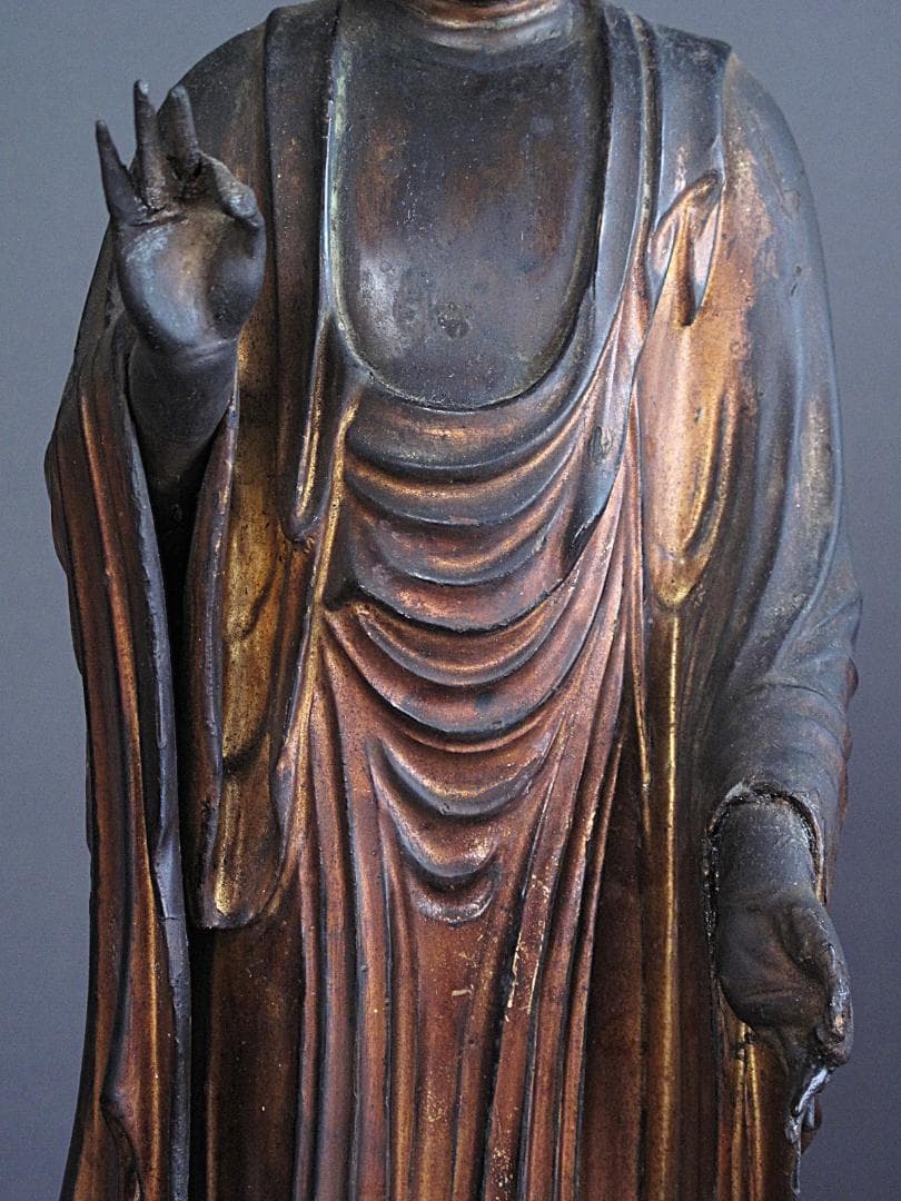 時代 古仏像!!『木造 阿弥陀如来立像』総高48㎝ 像高40.5㎝