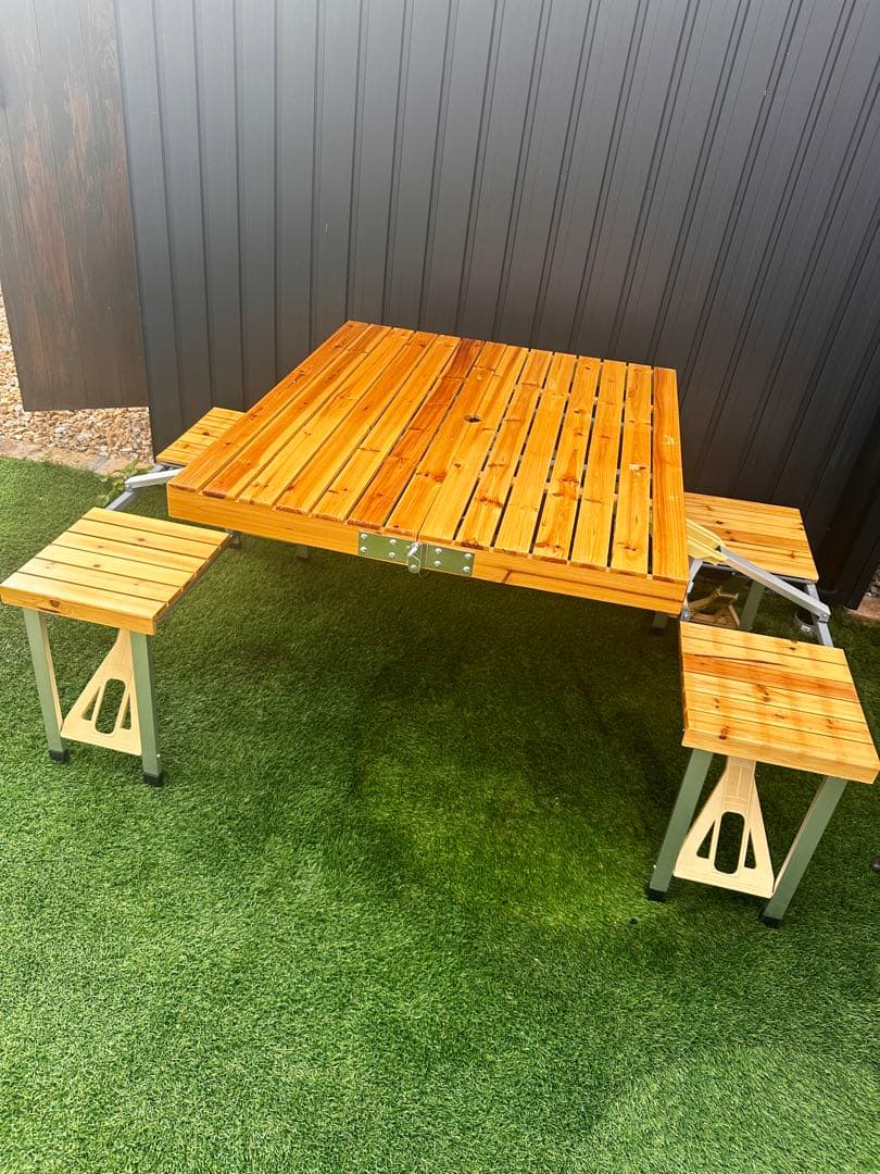 木製　折りたたみアウトドアテーブル　チェア一体型