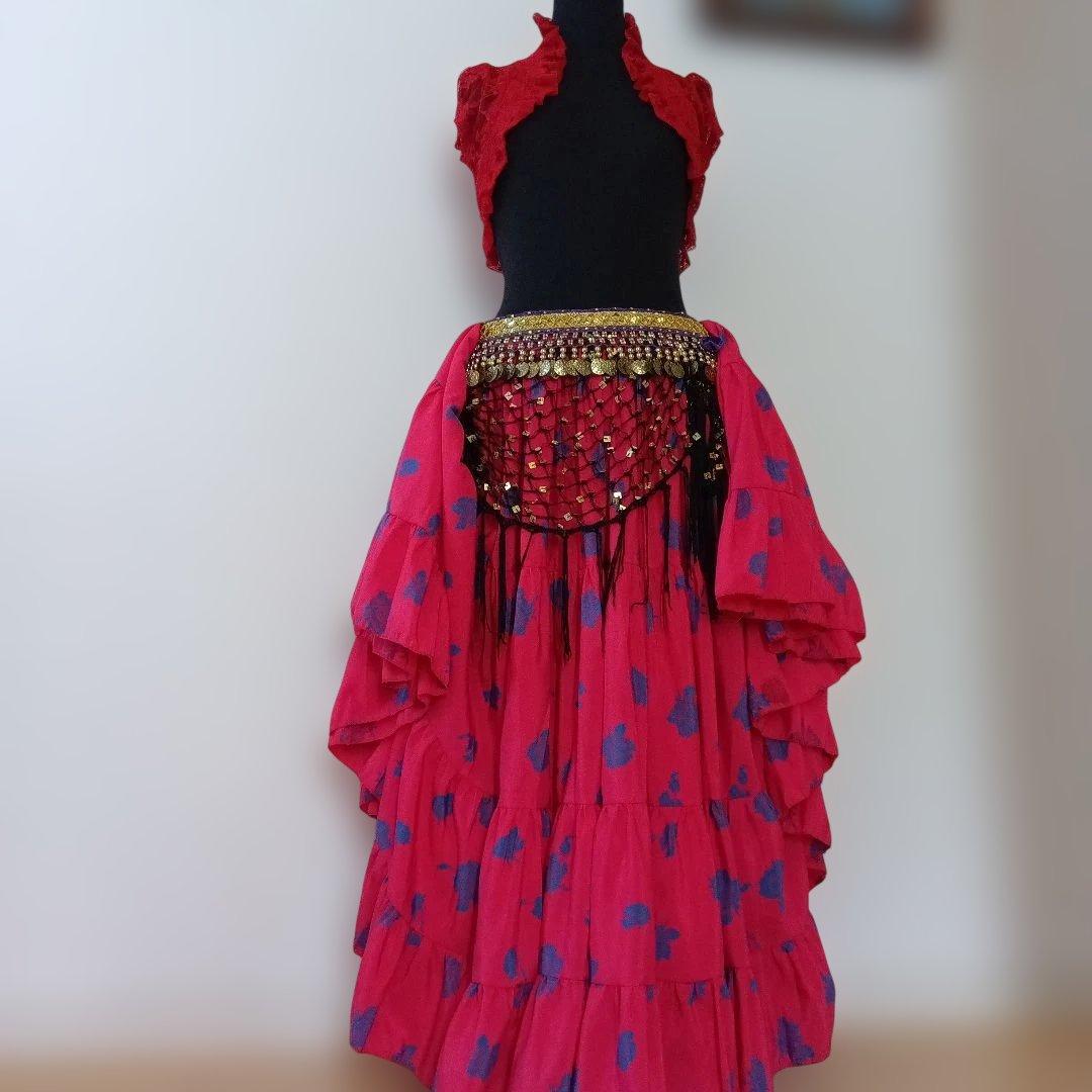 ジプシースカート　ヒップスカーフ　ボレロ　4点セットステ―ジ衣装　ロマ