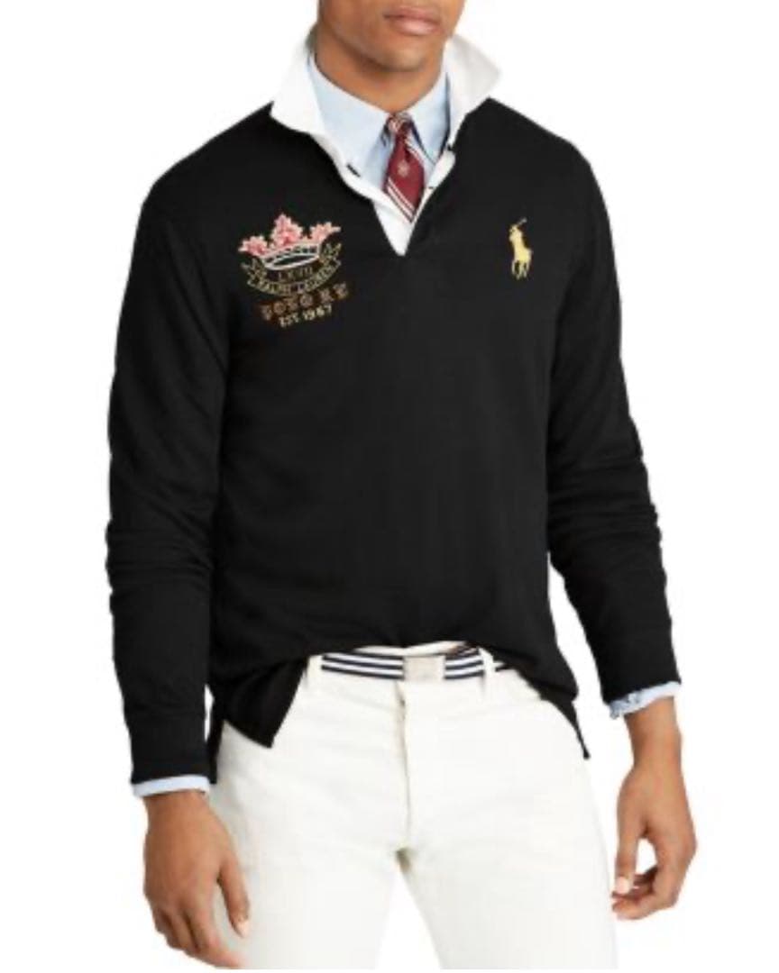 【ポロラルフローレン】ラガーシャツ ブラック　ゴールド 刺繍 ビッグポニー XL