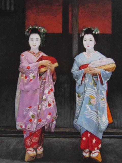 弦田英太郎、祇園の姉妹、希少な画集より、新品高級額、額装付