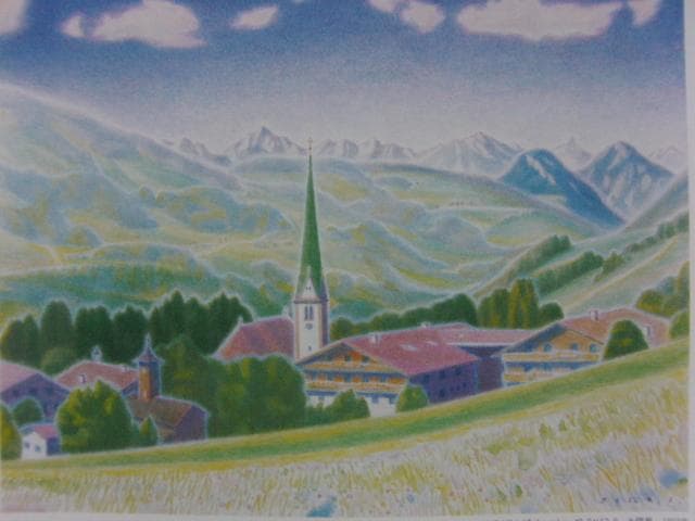 五十嵐　二朗【チロルの真昼(アルプバッハ)】希少画集画、状態良好、新品高級額装付