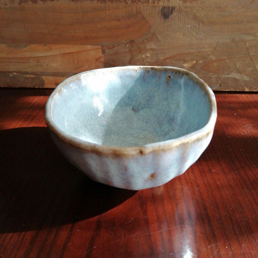 瀬戸焼　加藤春岱　俵形碧釉茶碗　15cm　幕末～明治期