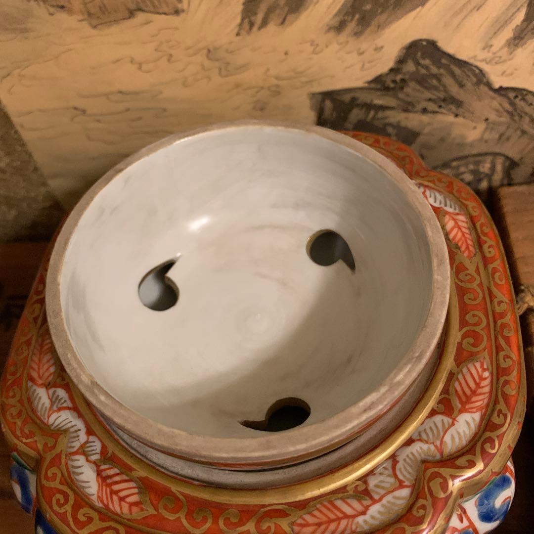 五彩双凤 四脚香炉 角福　珍品　箱付173