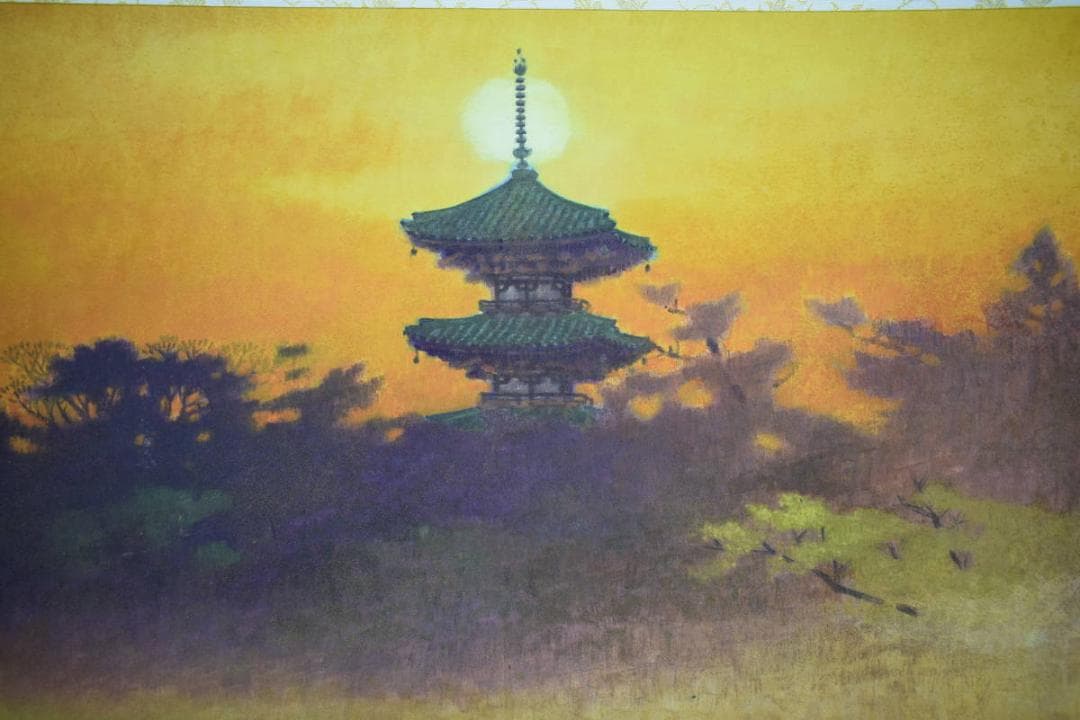 真作/文男/斑鳩/法隆寺/桐共太巻箱付/布袋屋掛軸HF-476