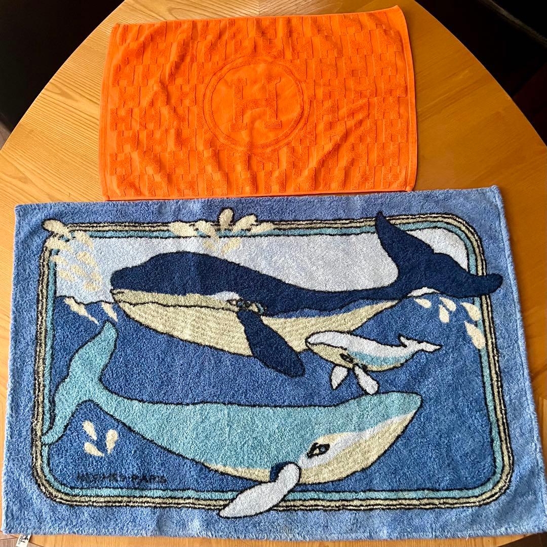 ⭐️超レア良品❗️HERMES エルメス/ビーチタオルクジラ柄/62×92❗️＆オマケ