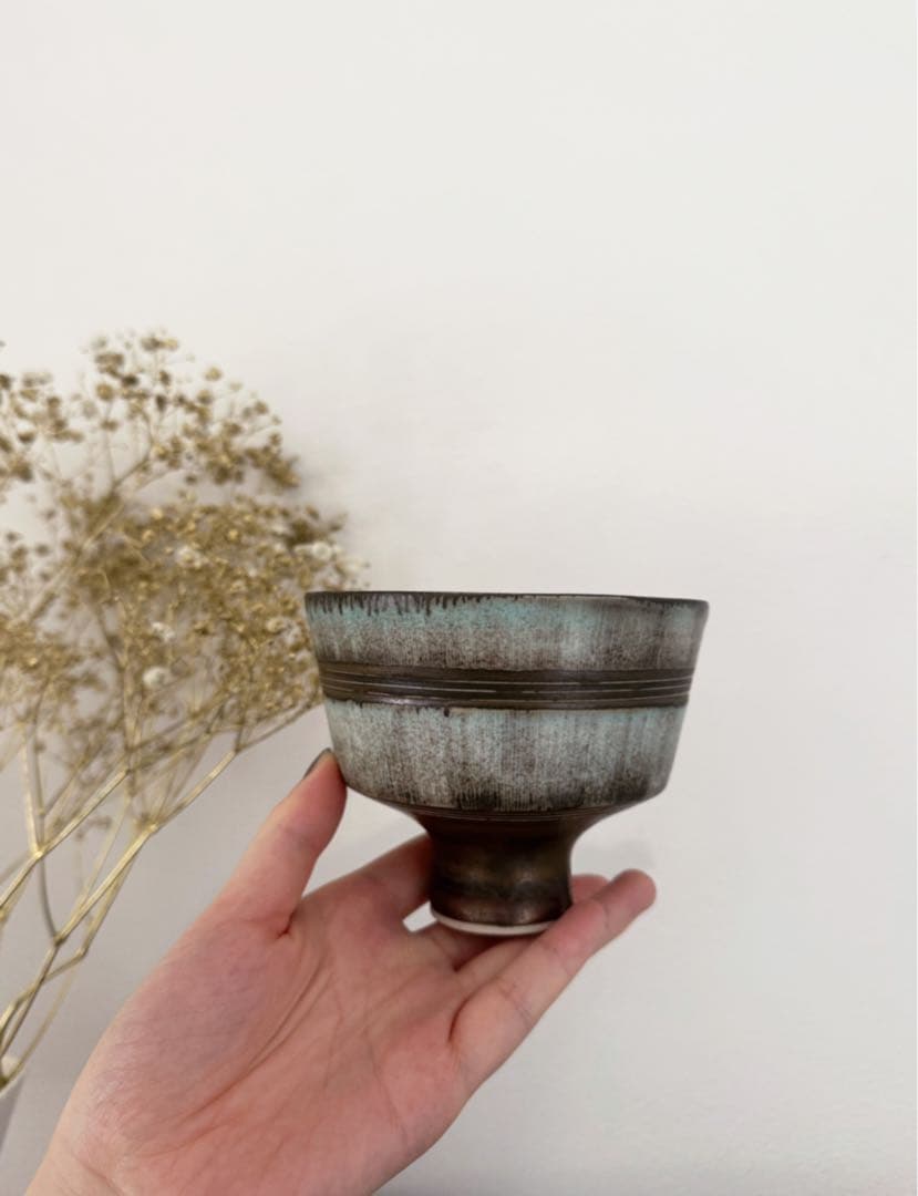 小関康子さん|高台茶碗 青緑色 陶器