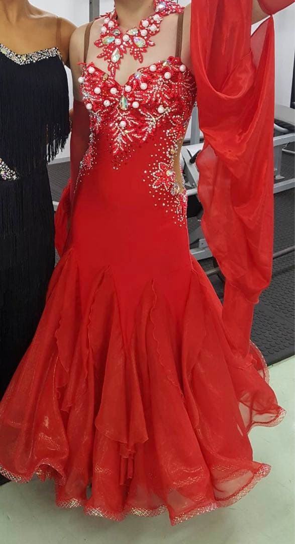 赤いスタンダードドレス/社交ダンスドレス/モダンドレス