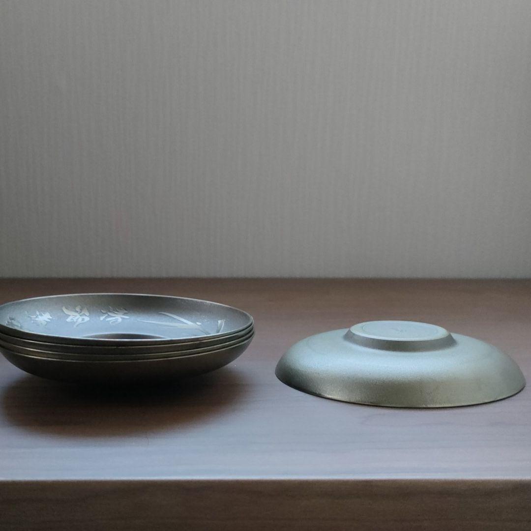 〈純錫製　茶托〉煎茶道具　昇峰作　5客セット