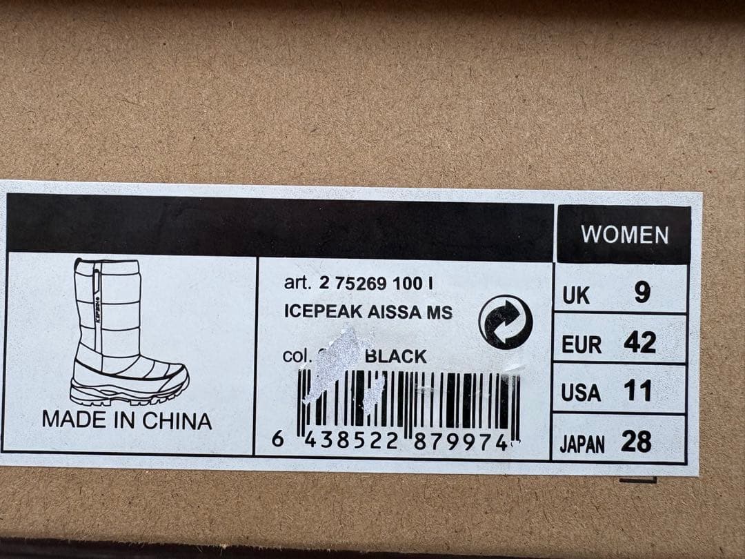 【新品未使用】ICEPEAK 28cm スノーブーツ AISSA MS ブラック